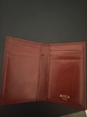 Bosca Men's Chestnut Brown Leather Card Holder with Gold Logo